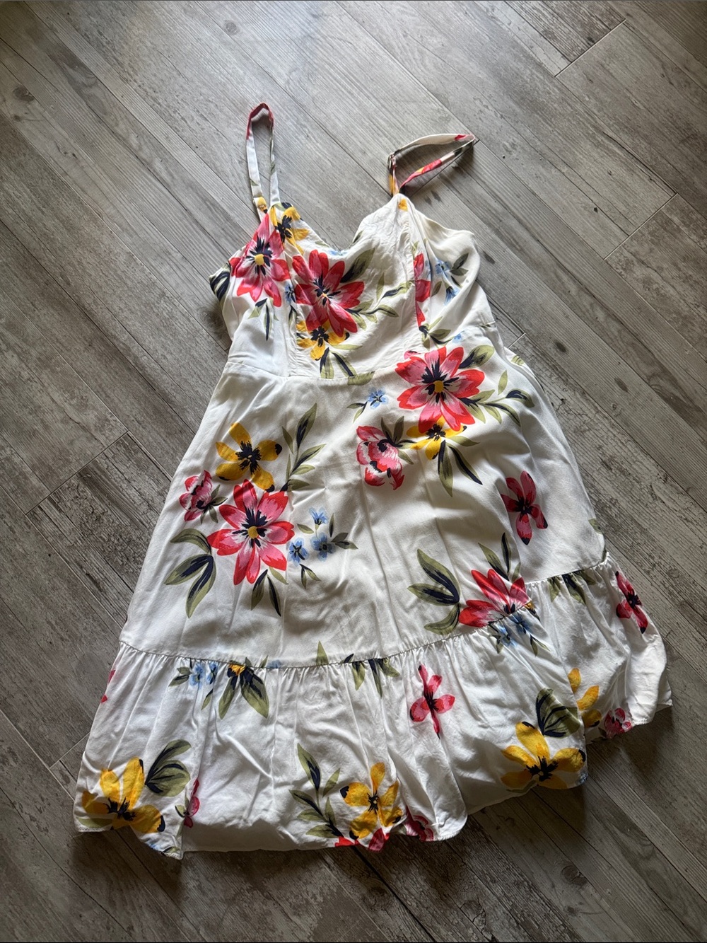Old Navy White Floral Sundress with Pink, Yellow & Blue Flowers